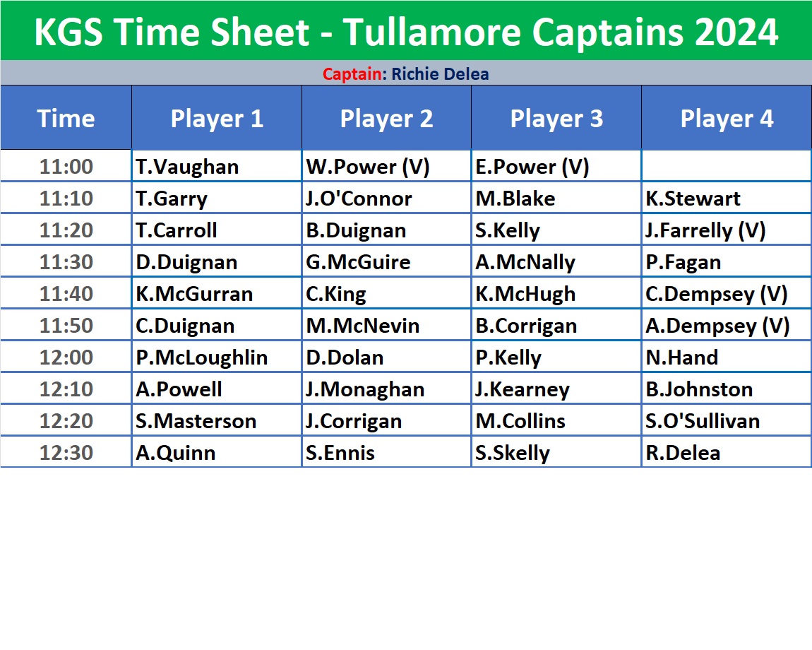 Tee Times for Tullamore 2024
.